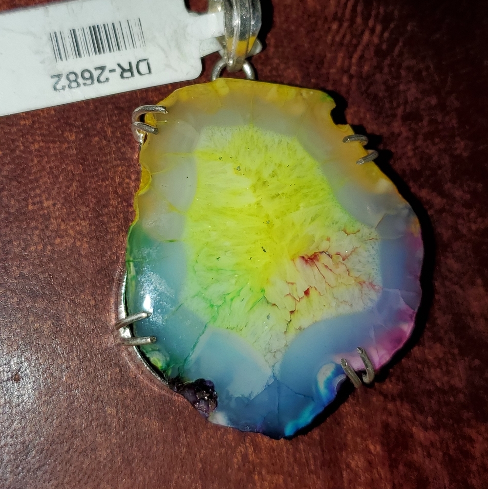 Multi Solar Quartz Rainbow Druzy 925 SS Pendant